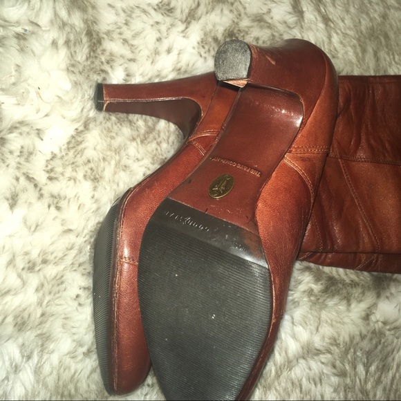 Frye “Ava” Tall Patch Work Boots Cognac (GoodYear)